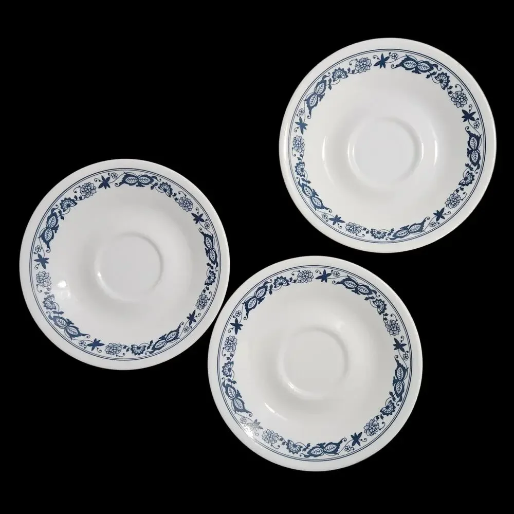 Corelle Old Town Blue Saucers Set of 3 Blue Onion Floral Corning